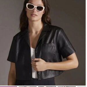 Anthropologie Maeve Black Crop Faux Leather Short Sleeve Shirt Jacket
Sz Small